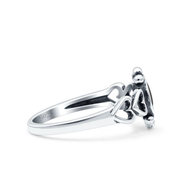 Solitaire Petite Heart Simulated Black Onyx Promise Ring Band Oxidized Braided 925 Sterling Silver
